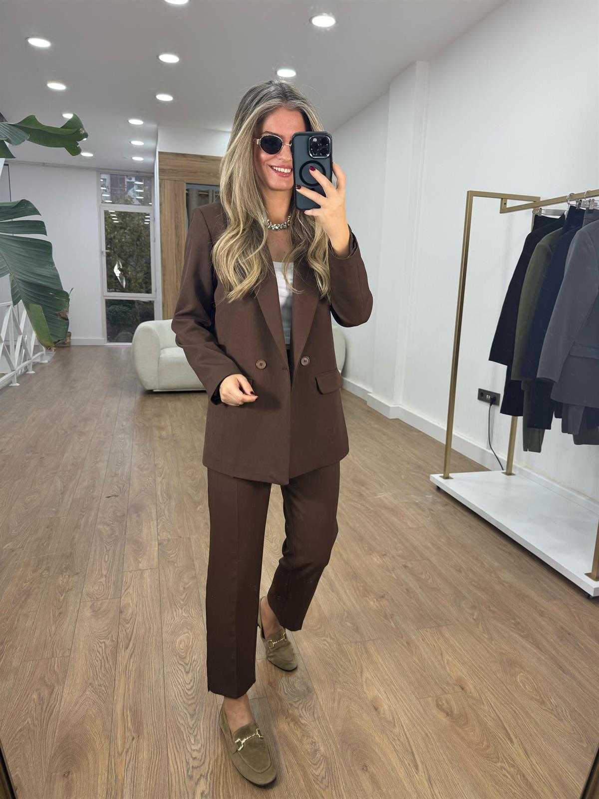 İçerisi Astarlı Pantolon Ceket Takım - Kahverengi