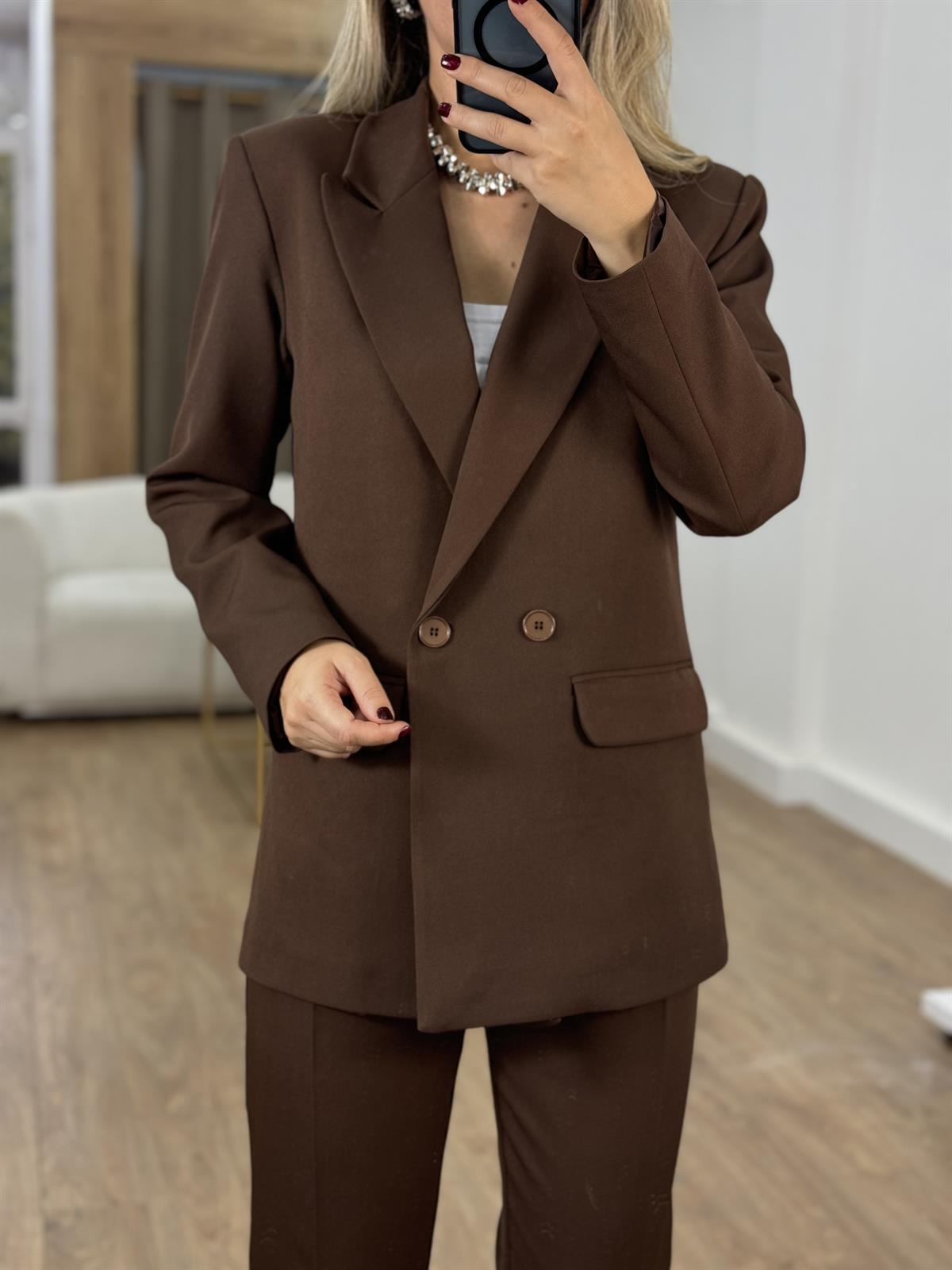 İçerisi Astarlı Pantolon Ceket Takım - Kahverengi