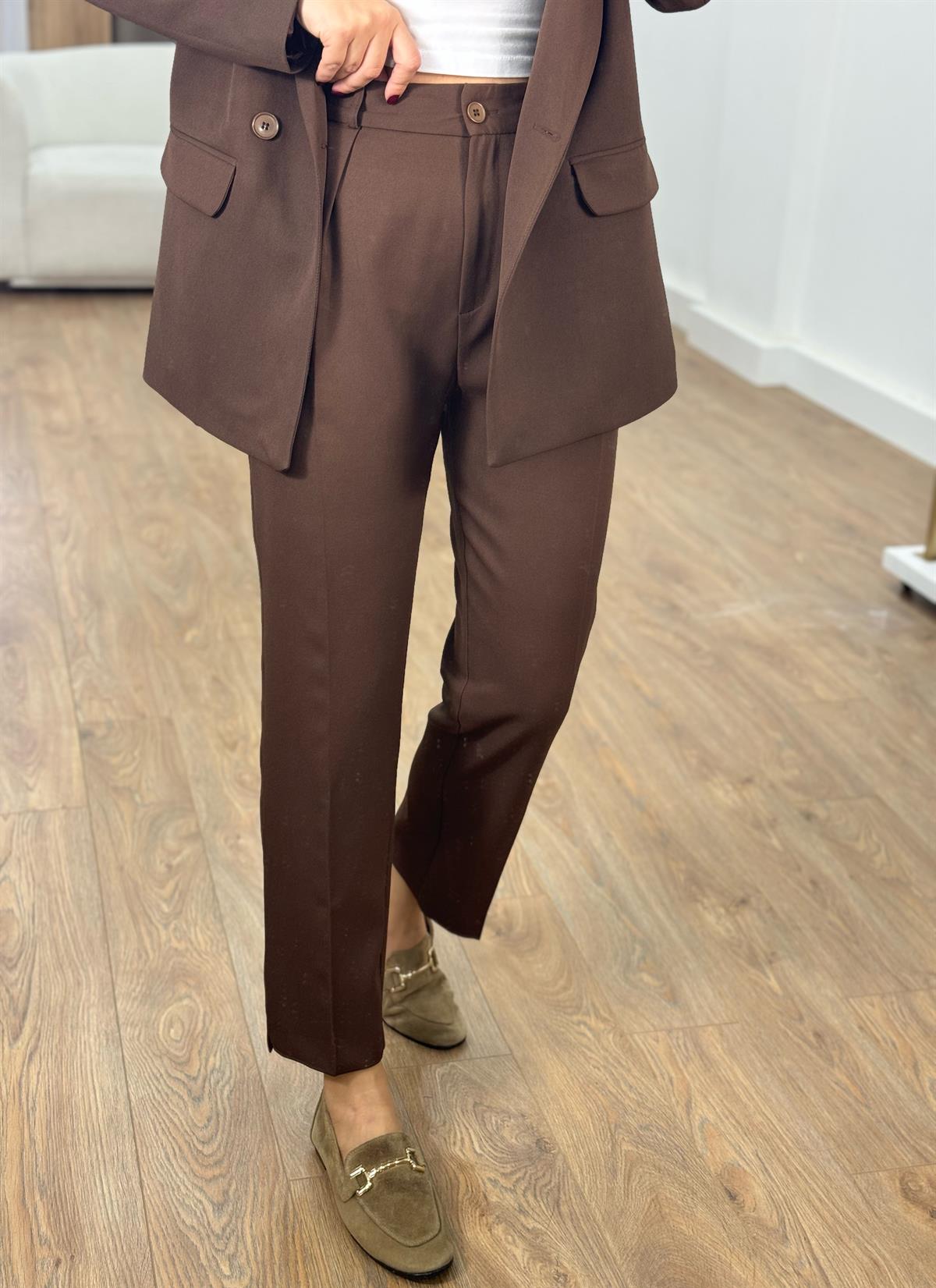 İçerisi Astarlı Pantolon Ceket Takım - Kahverengi