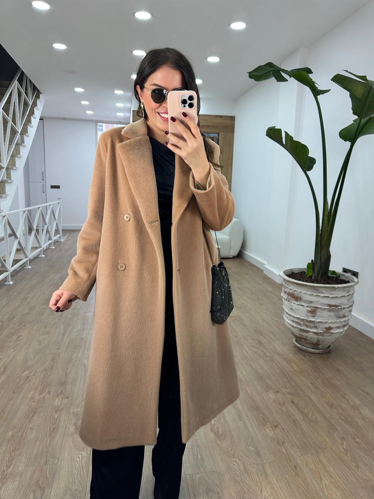 İçerisi Astarlı Tüylü Maxi Kaban-Bej