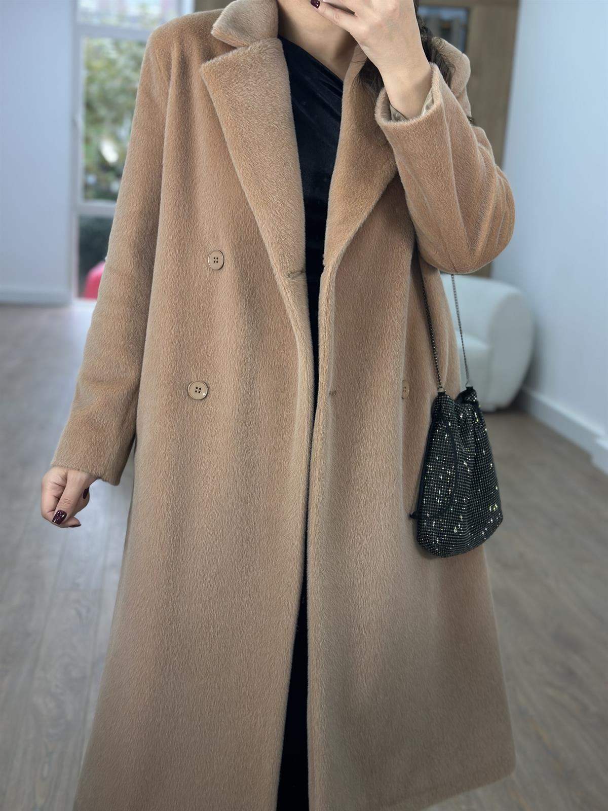 İçerisi Astarlı Tüylü Maxi Kaban-Bej