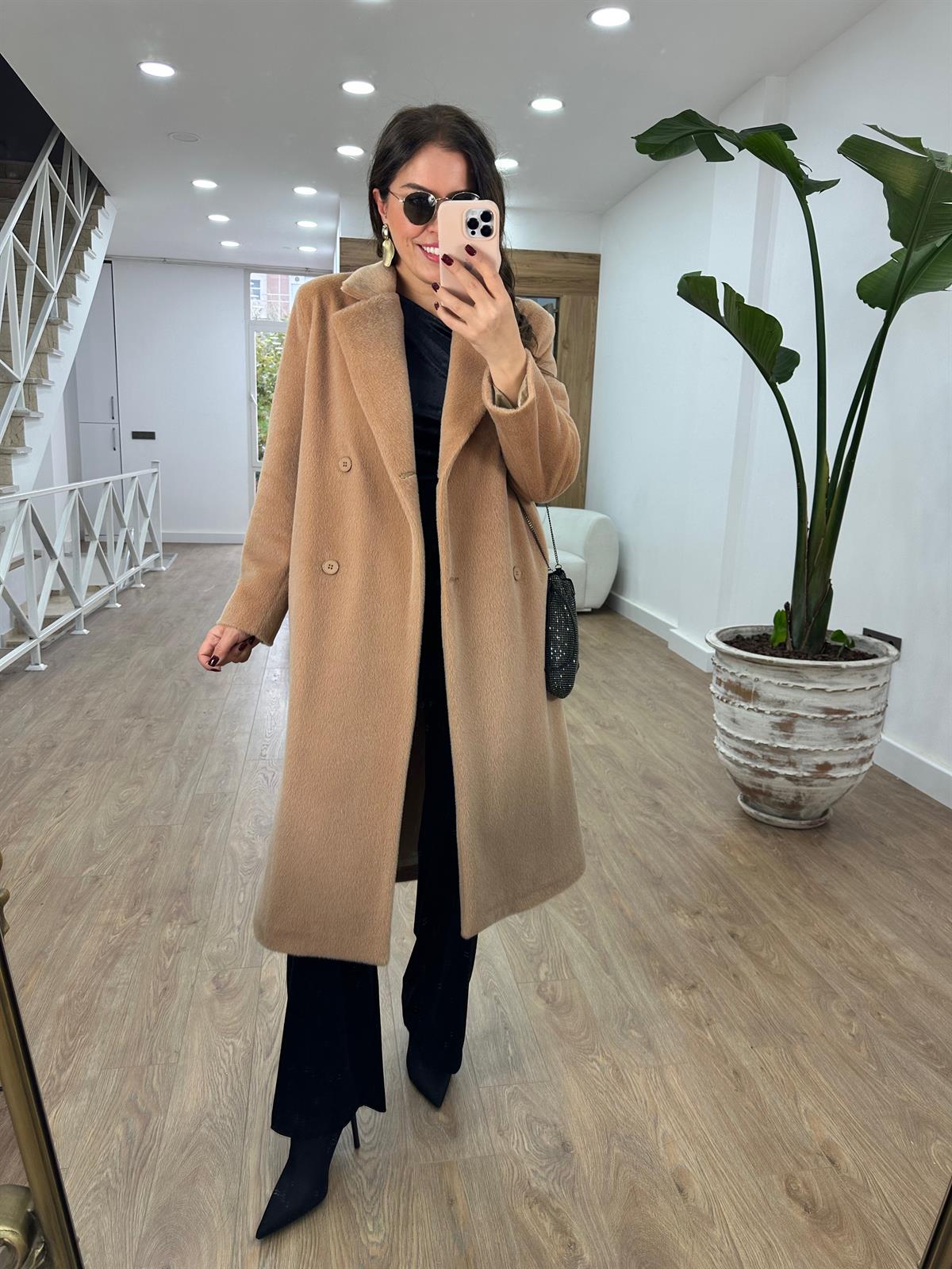 İçerisi Astarlı Tüylü Maxi Kaban-Bej