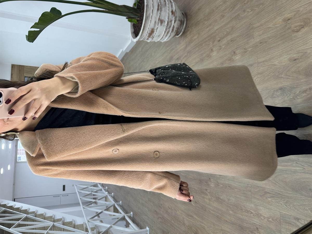 İçerisi Astarlı Tüylü Maxi Kaban-Bej