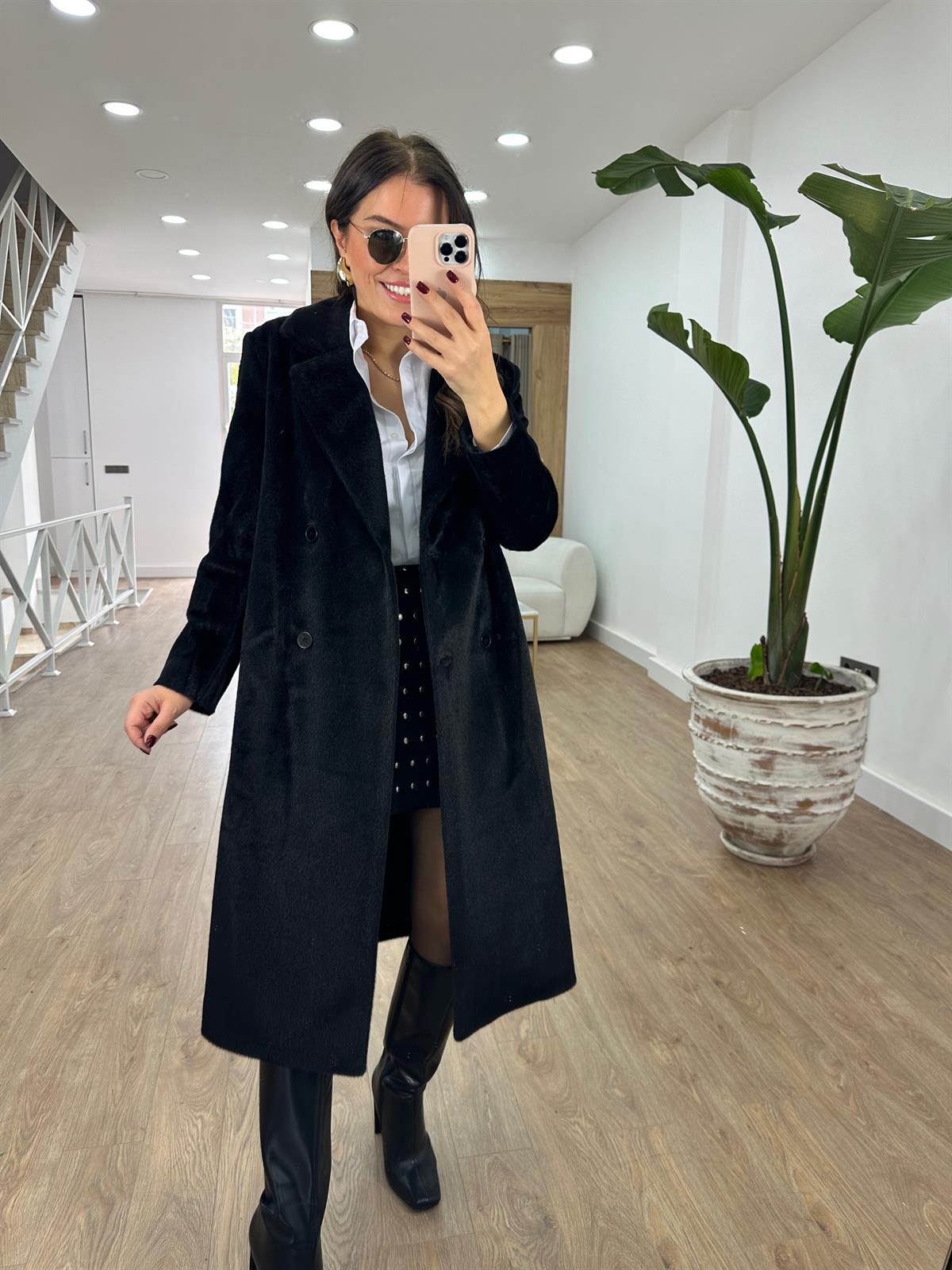 İçerisi Astarlı Tüylü Maxi Kaban-Siyah