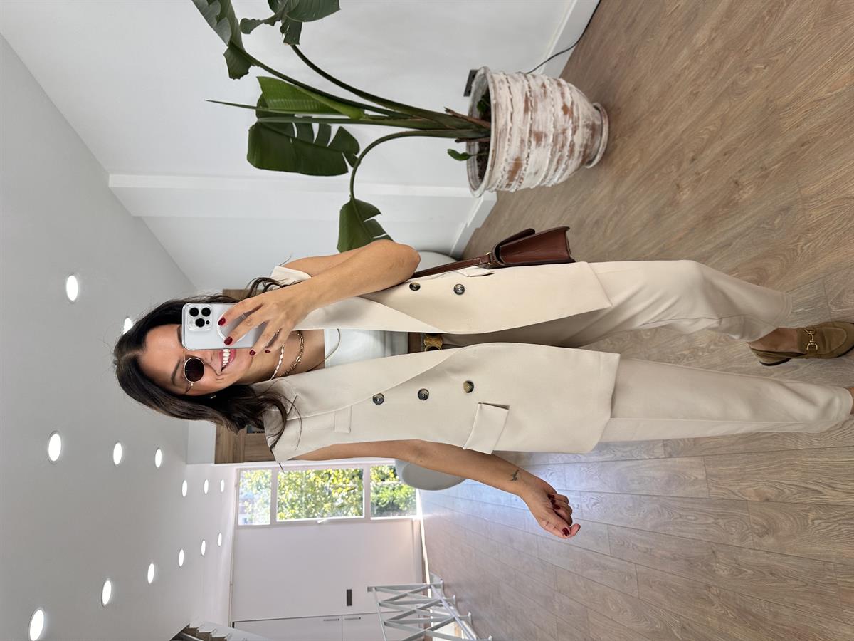 İçerisi Astarlı Yelek Pantolon Takım - Bej