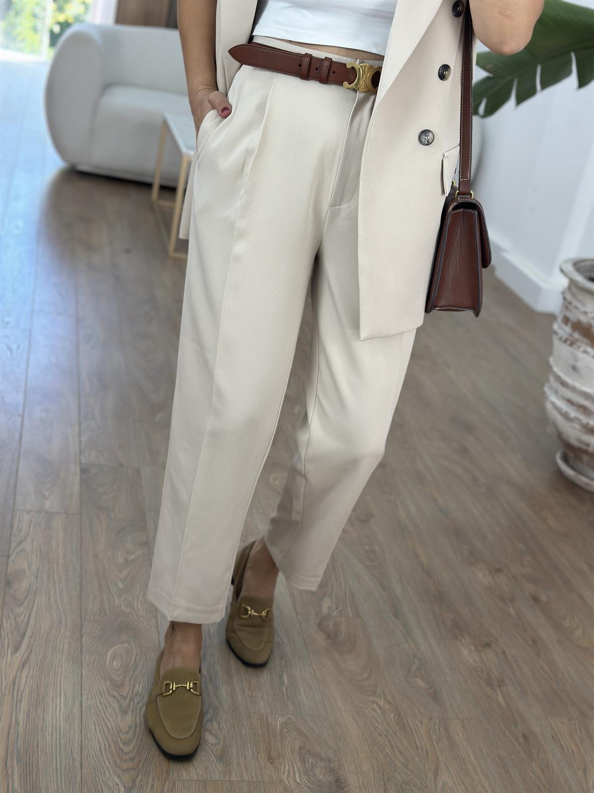 İçerisi Astarlı Yelek Pantolon Takım - Bej