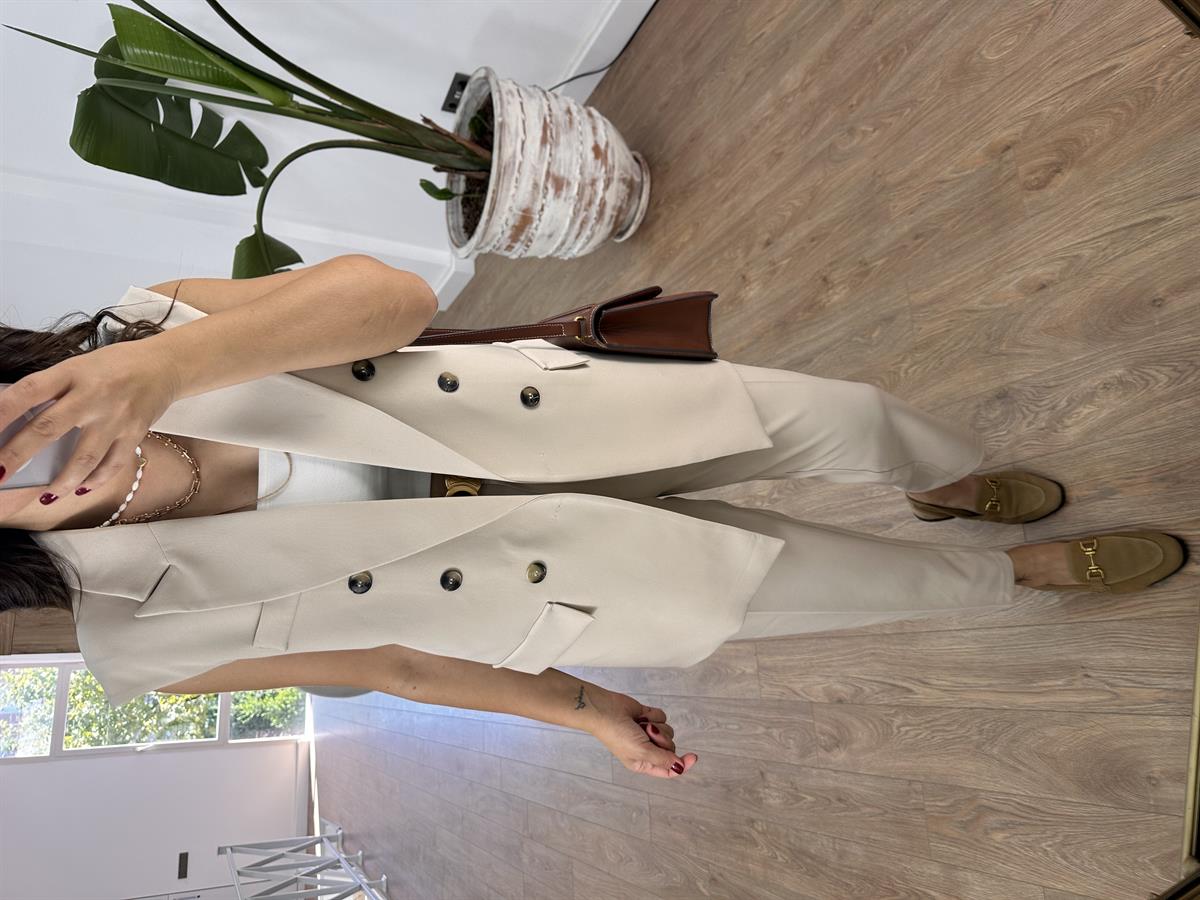 İçerisi Astarlı Yelek Pantolon Takım - Bej