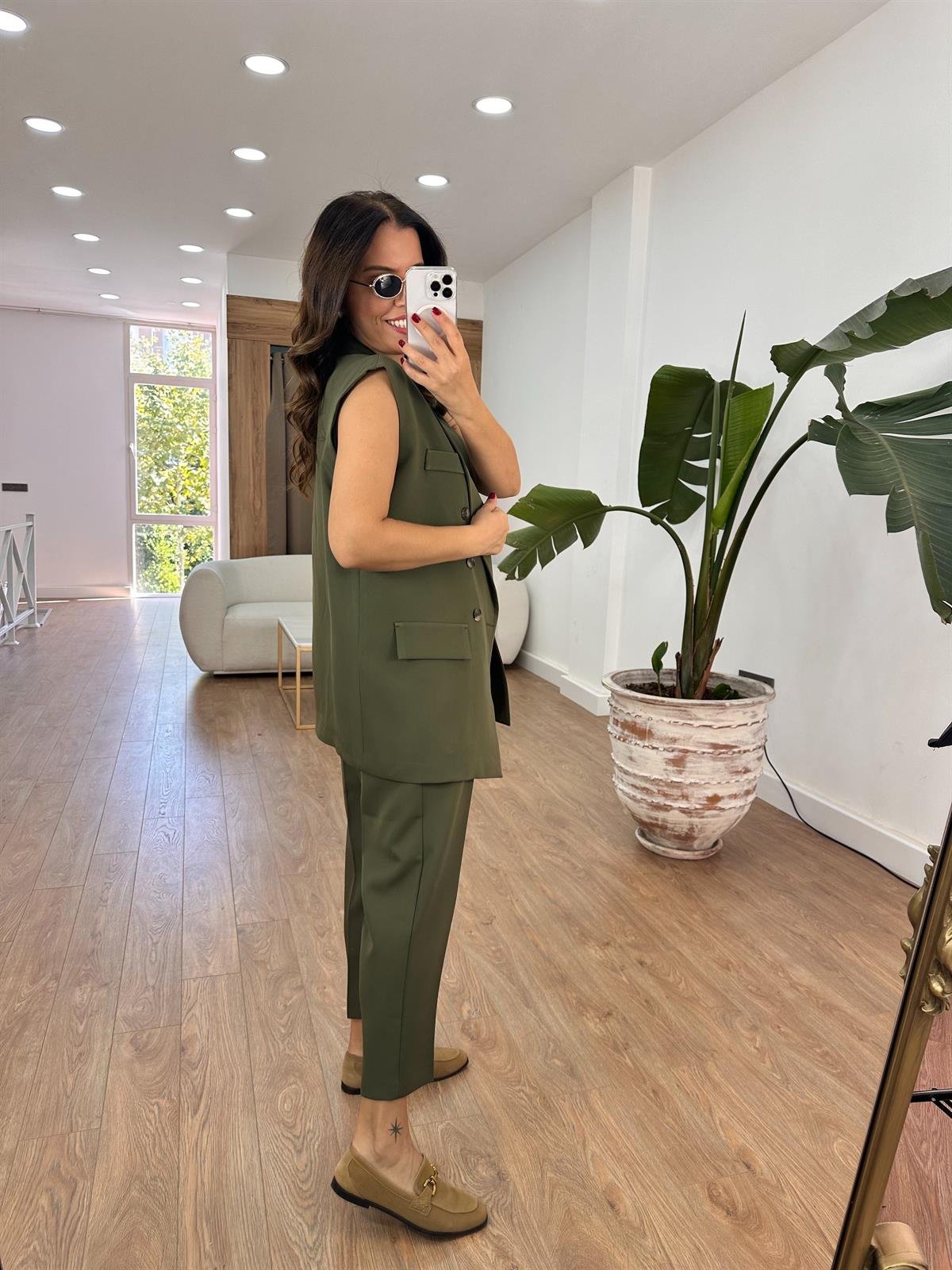 İçerisi Astarlı Yelek Pantolon Takım - Haki