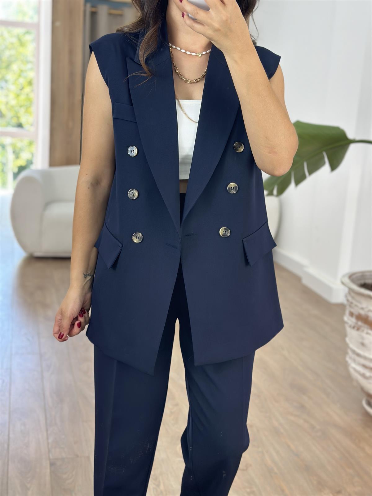 İçerisi Astarlı Yelek Pantolon Takım - Lacivert