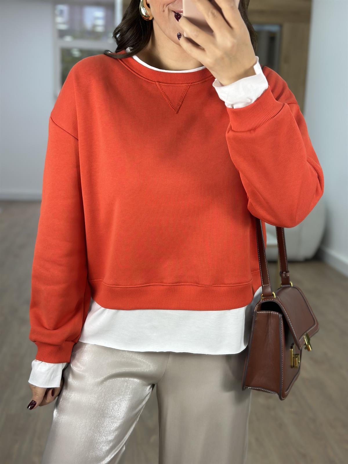 İçerisi İnce Şardonlu Basic Sweatshirt-Nar Çiçeği