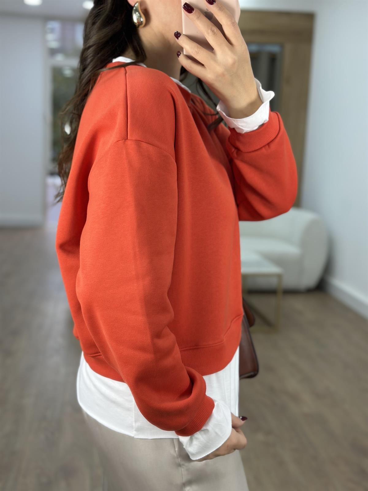 İçerisi İnce Şardonlu Basic Sweatshirt-Nar Çiçeği