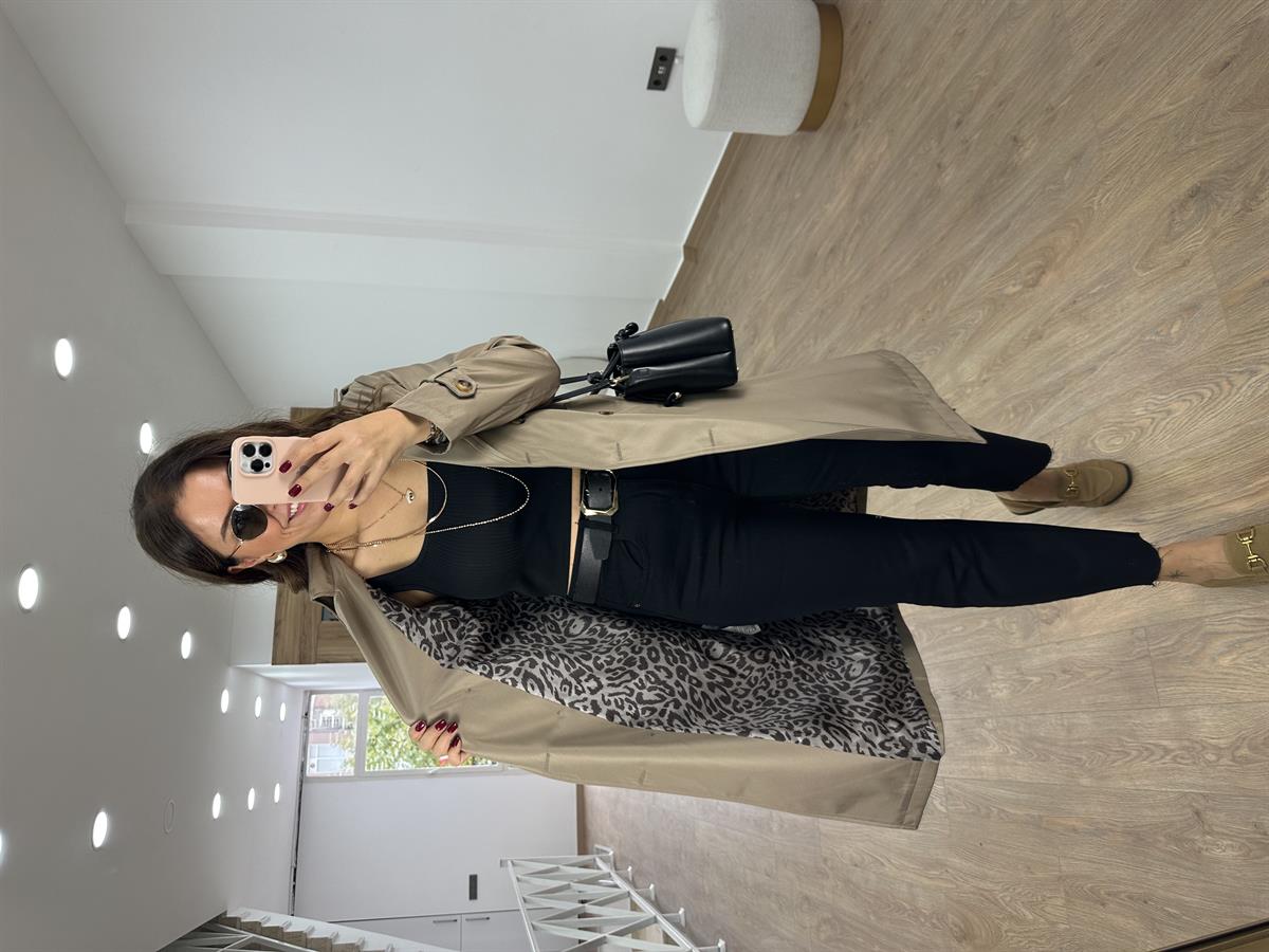 İçerisi Leopar Astarlı Trenç- Camel