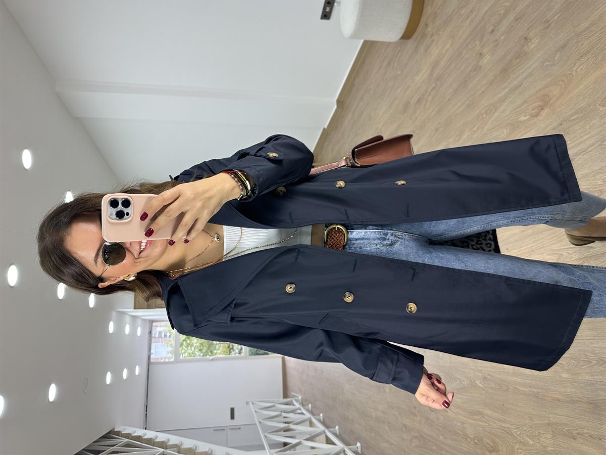 İçerisi Leopar Astarlı Trenç-Lacivert