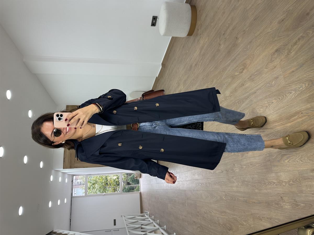 İçerisi Leopar Astarlı Trenç-Lacivert