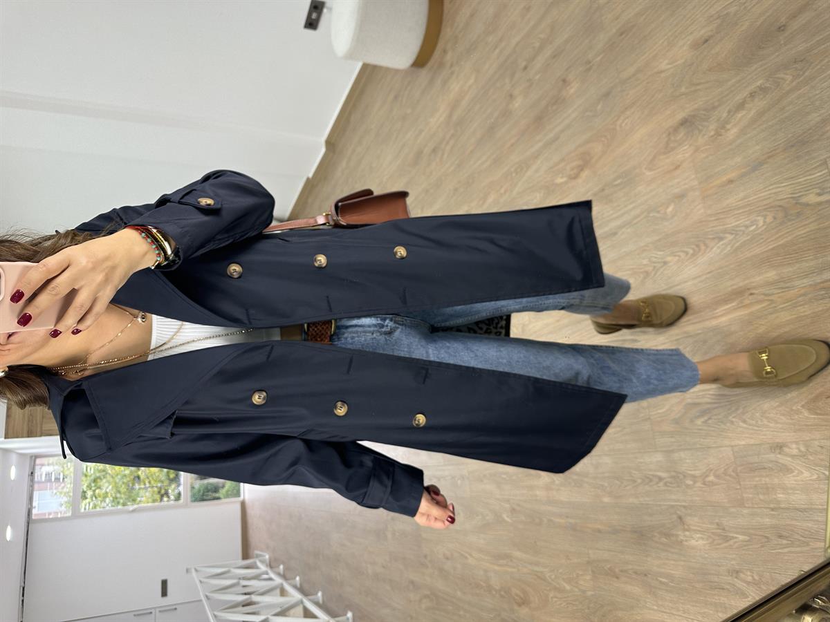 İçerisi Leopar Astarlı Trenç-Lacivert