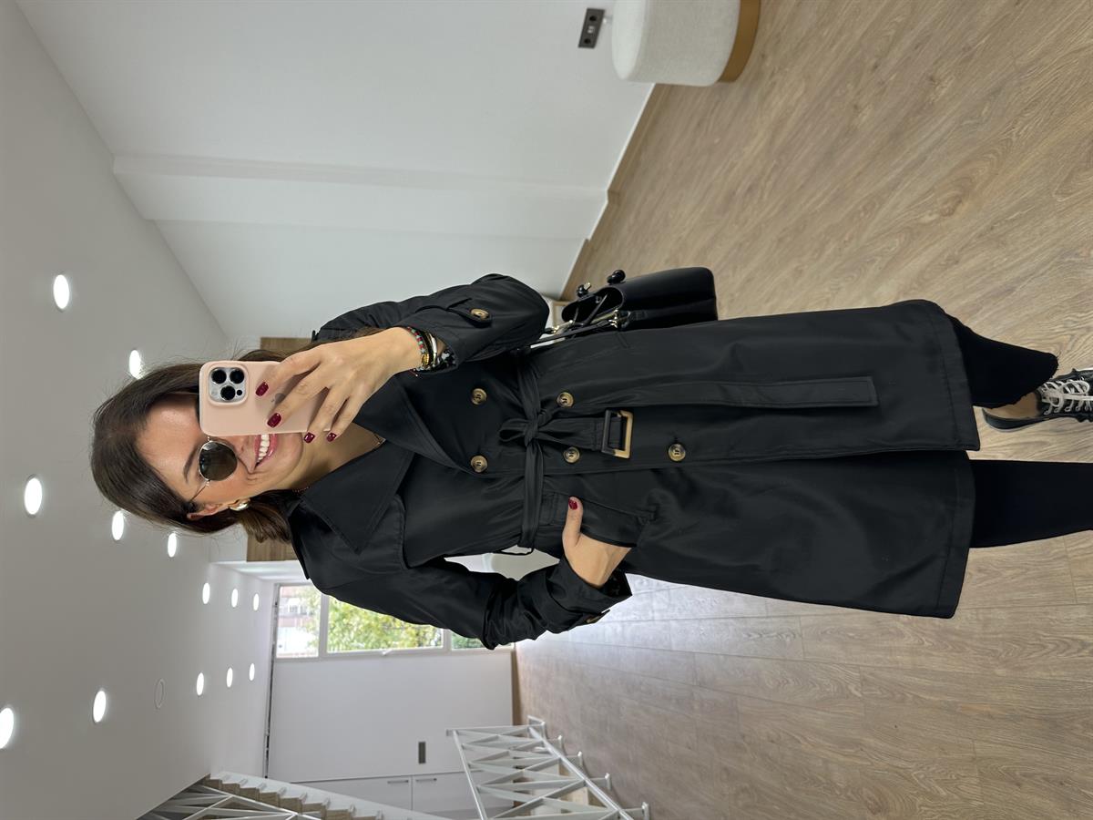 İçerisi Leopar Astarlı Trenç- Siyah