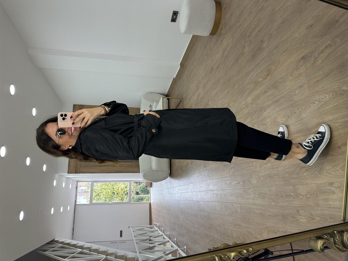 İçerisi Leopar Astarlı Trenç- Siyah