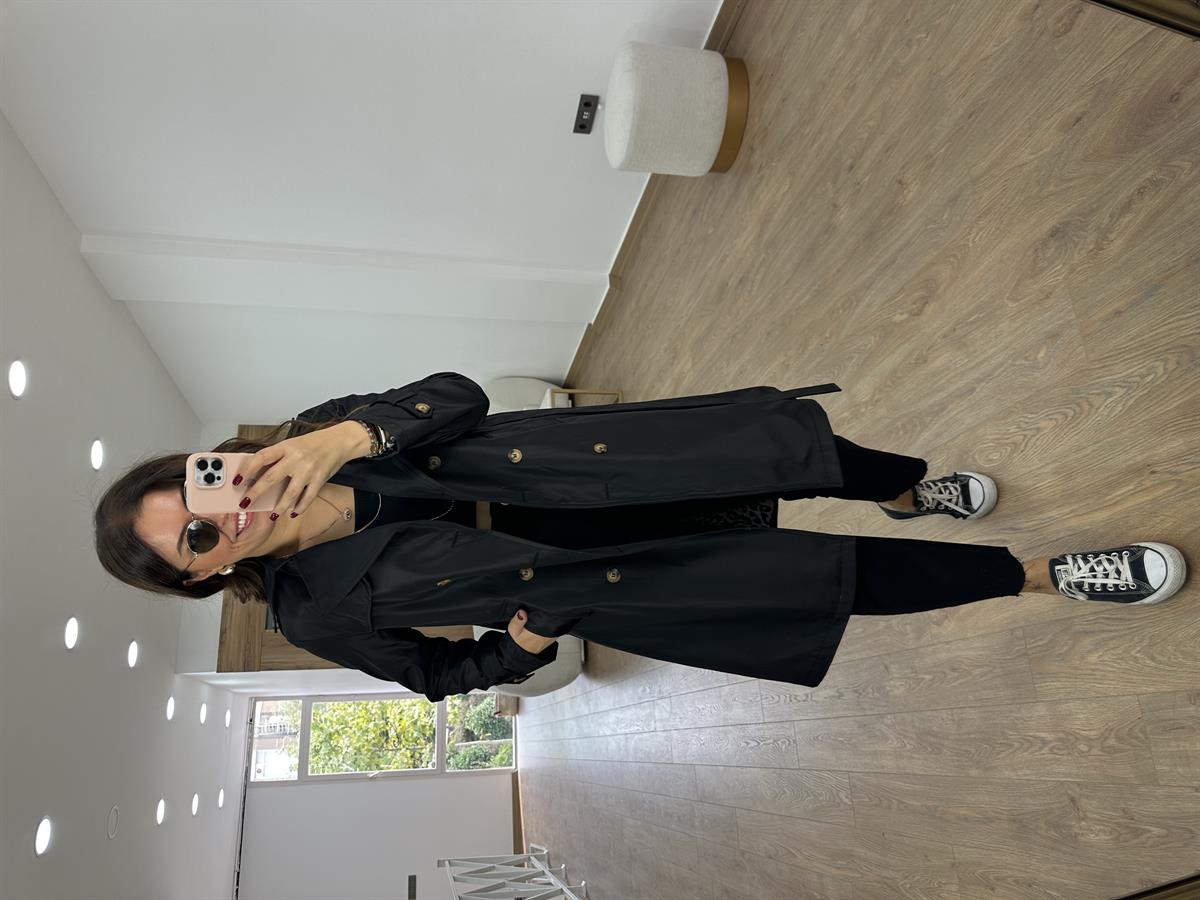 İçerisi Leopar Astarlı Trenç- Siyah