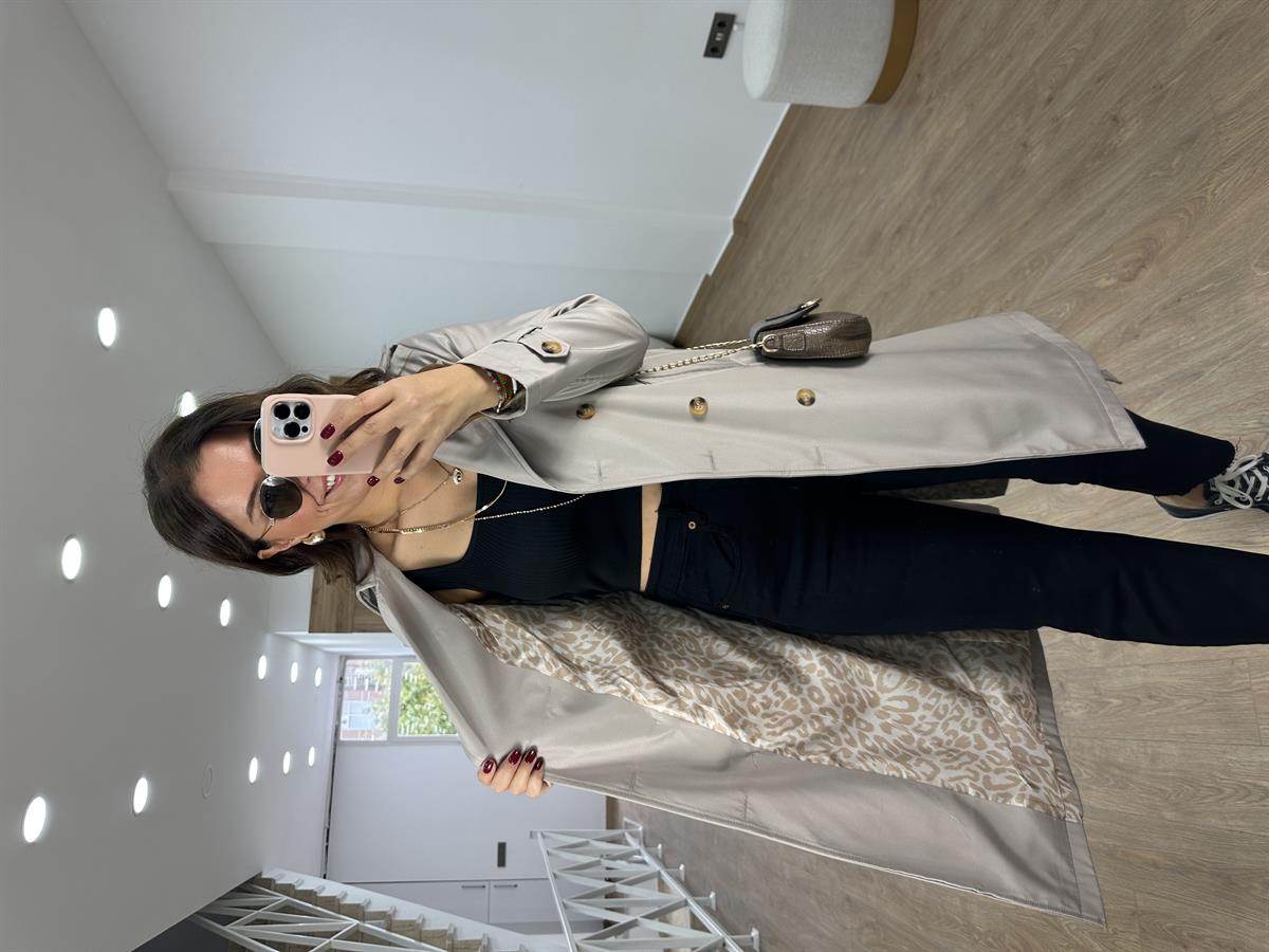 İçerisi Leopar Astarlı Trenç-Taş