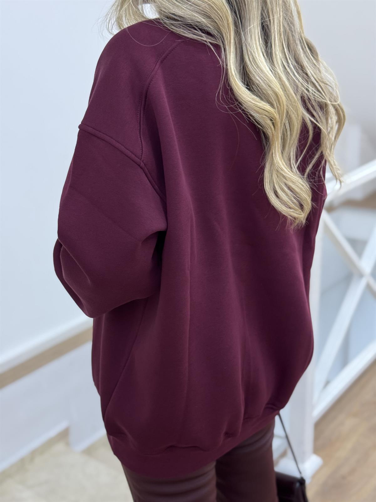 İçerisi Şardonlu Sweatshirt - Bordo