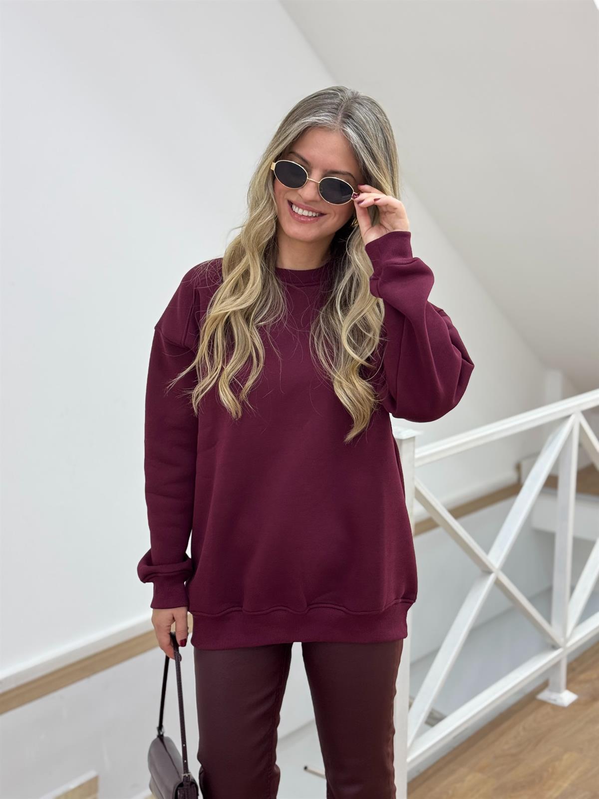 İçerisi Şardonlu Sweatshirt - Bordo