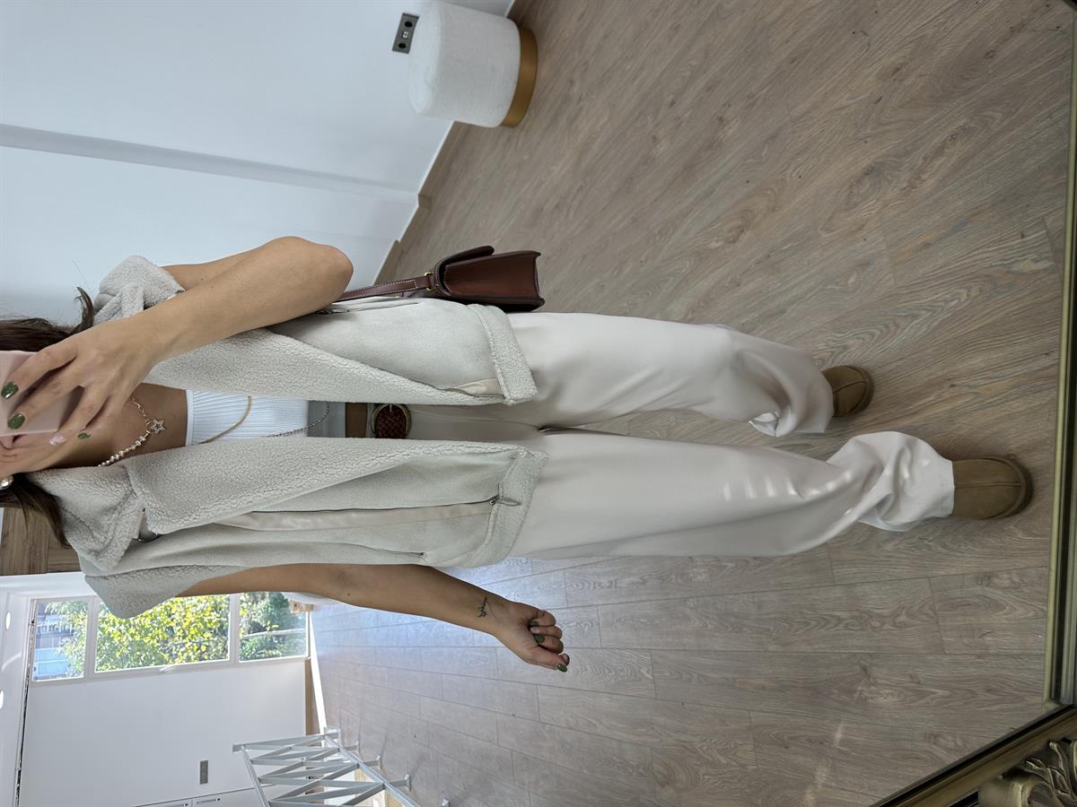 İçerisi Yumuşacık Kürklü Güderi Yelek -Taş