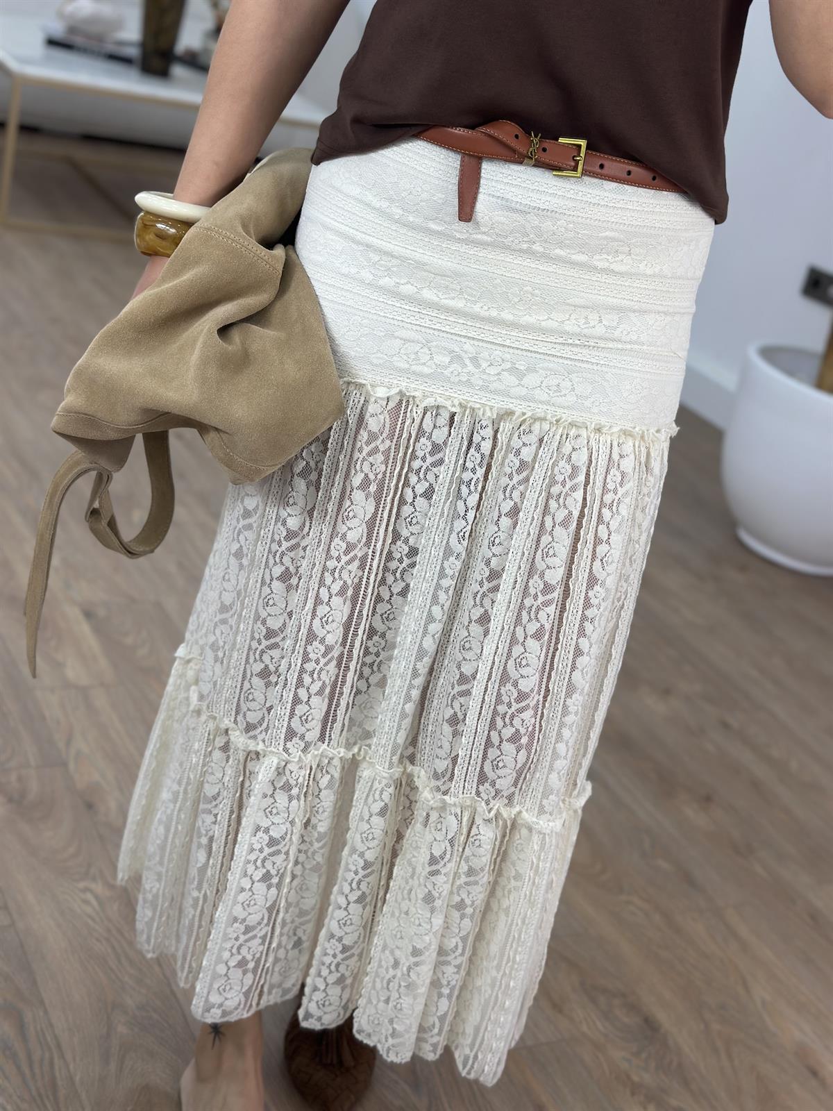 İçi Astarlı Dantel Midi Etek