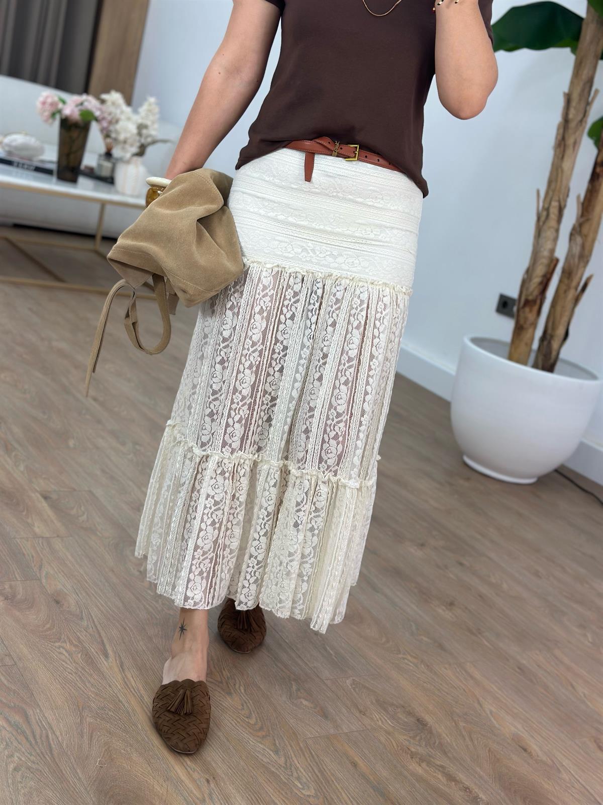 İçi Astarlı Dantel Midi Etek