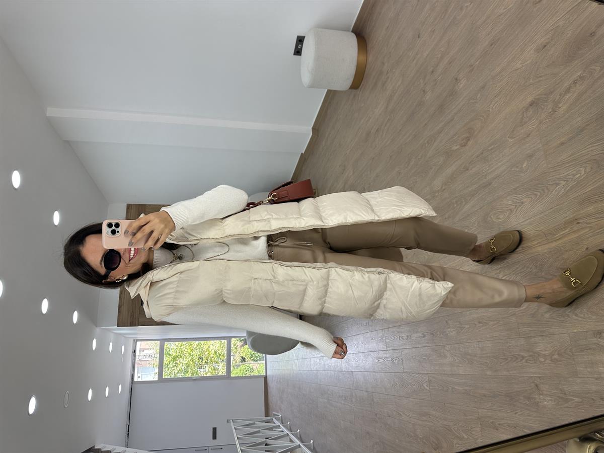 İçi Astarlı Uzun Şişme Yelek-Taş