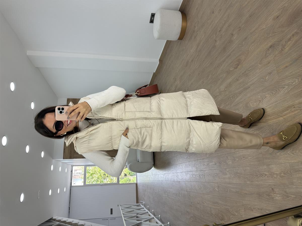 İçi Astarlı Uzun Şişme Yelek-Taş