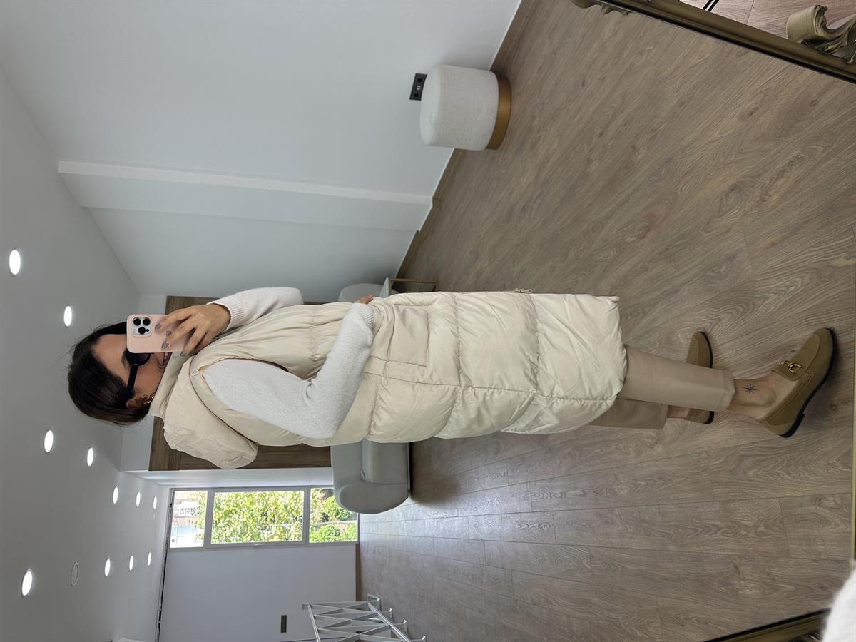 İçi Astarlı Uzun Şişme Yelek-Taş