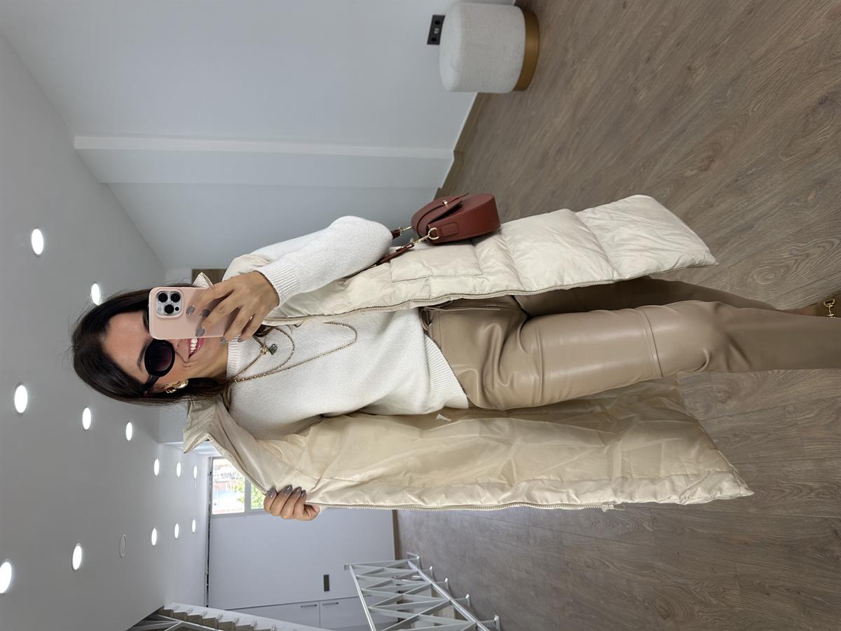 İçi Astarlı Uzun Şişme Yelek-Taş