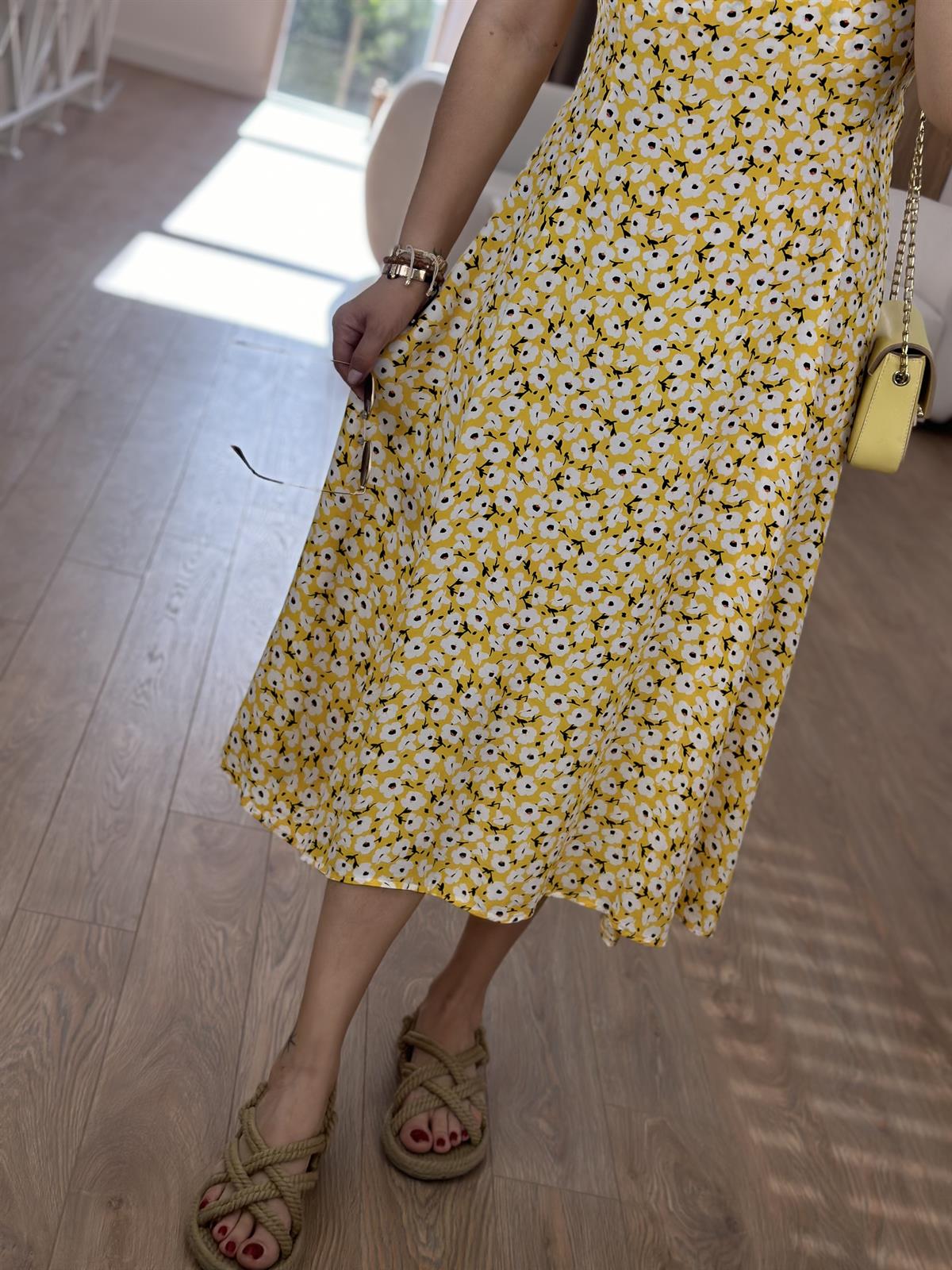 İnce Askılı Çıtır Çiçek Elbise