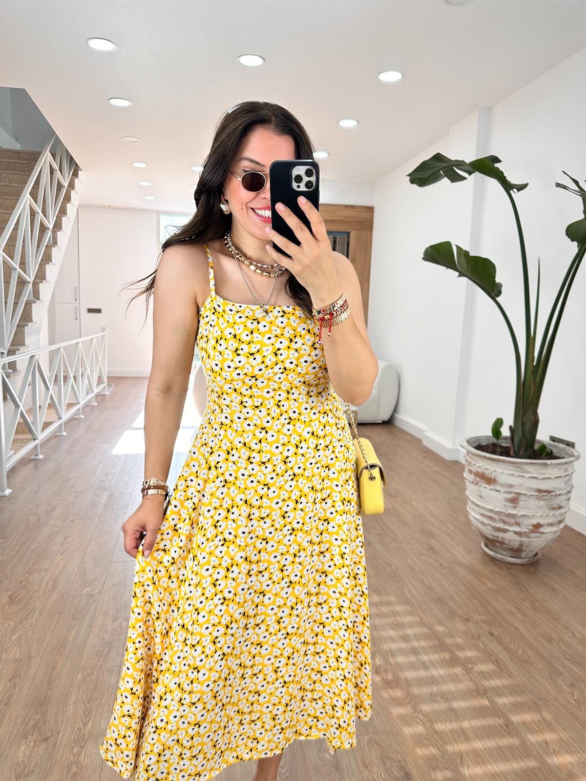 İnce Askılı Çıtır Çiçek Elbise