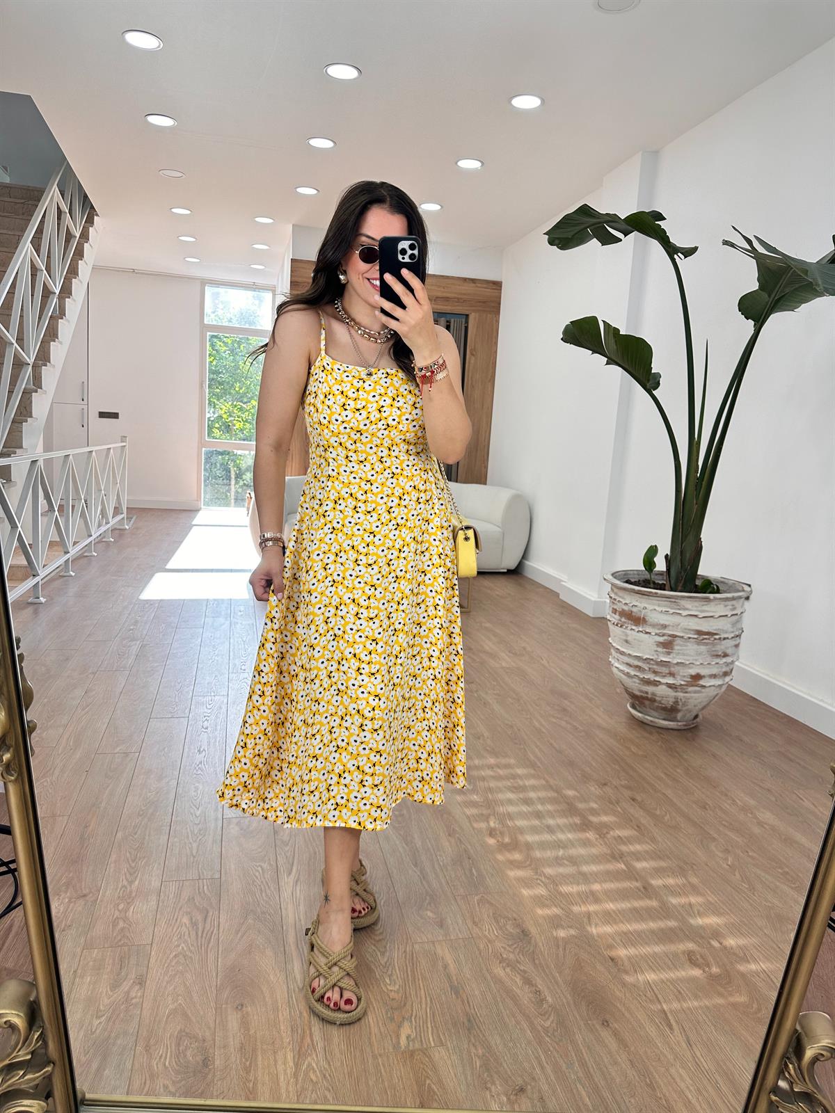 İnce Askılı Çıtır Çiçek Elbise