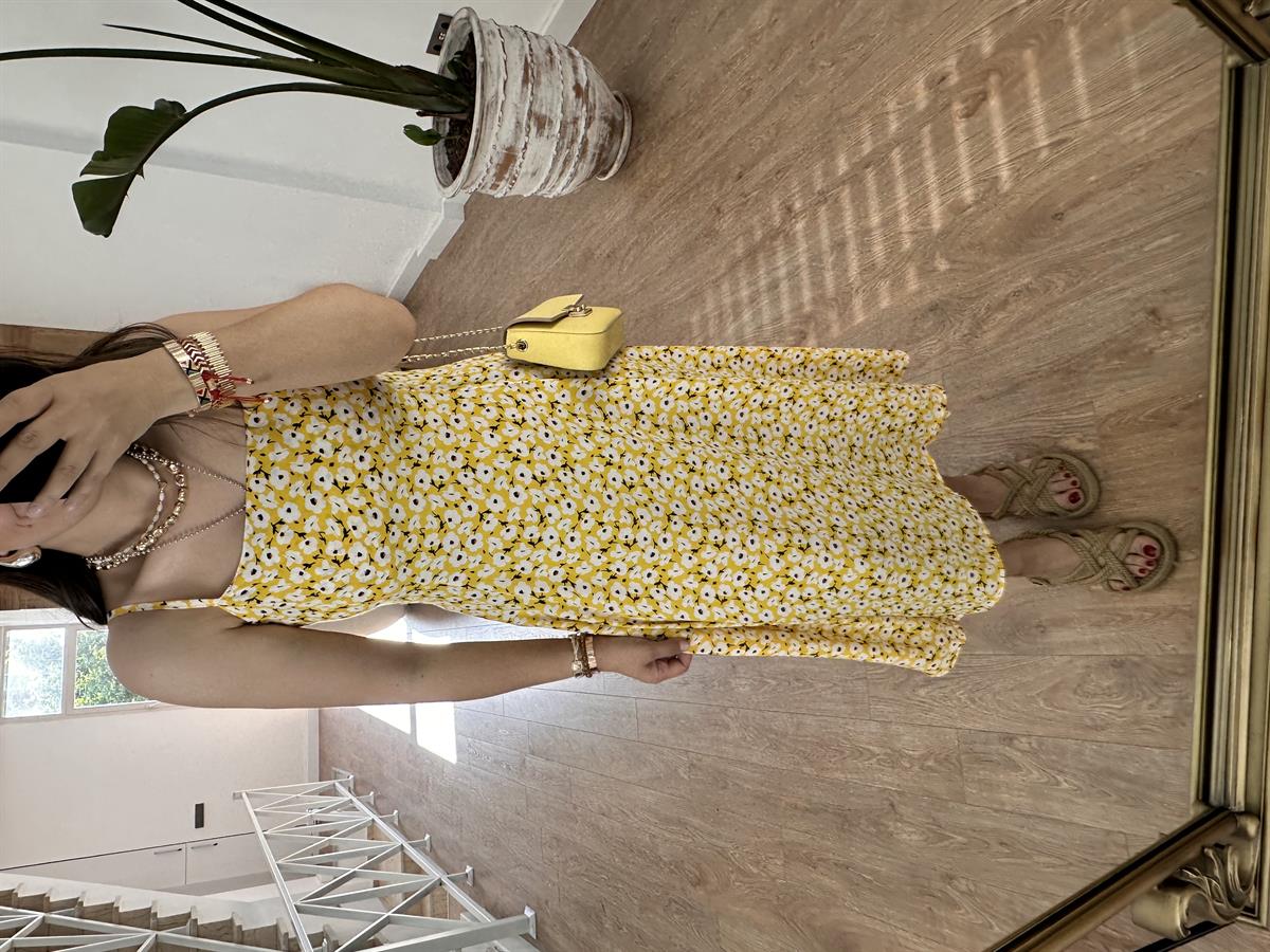 İnce Askılı Çıtır Çiçek Elbise