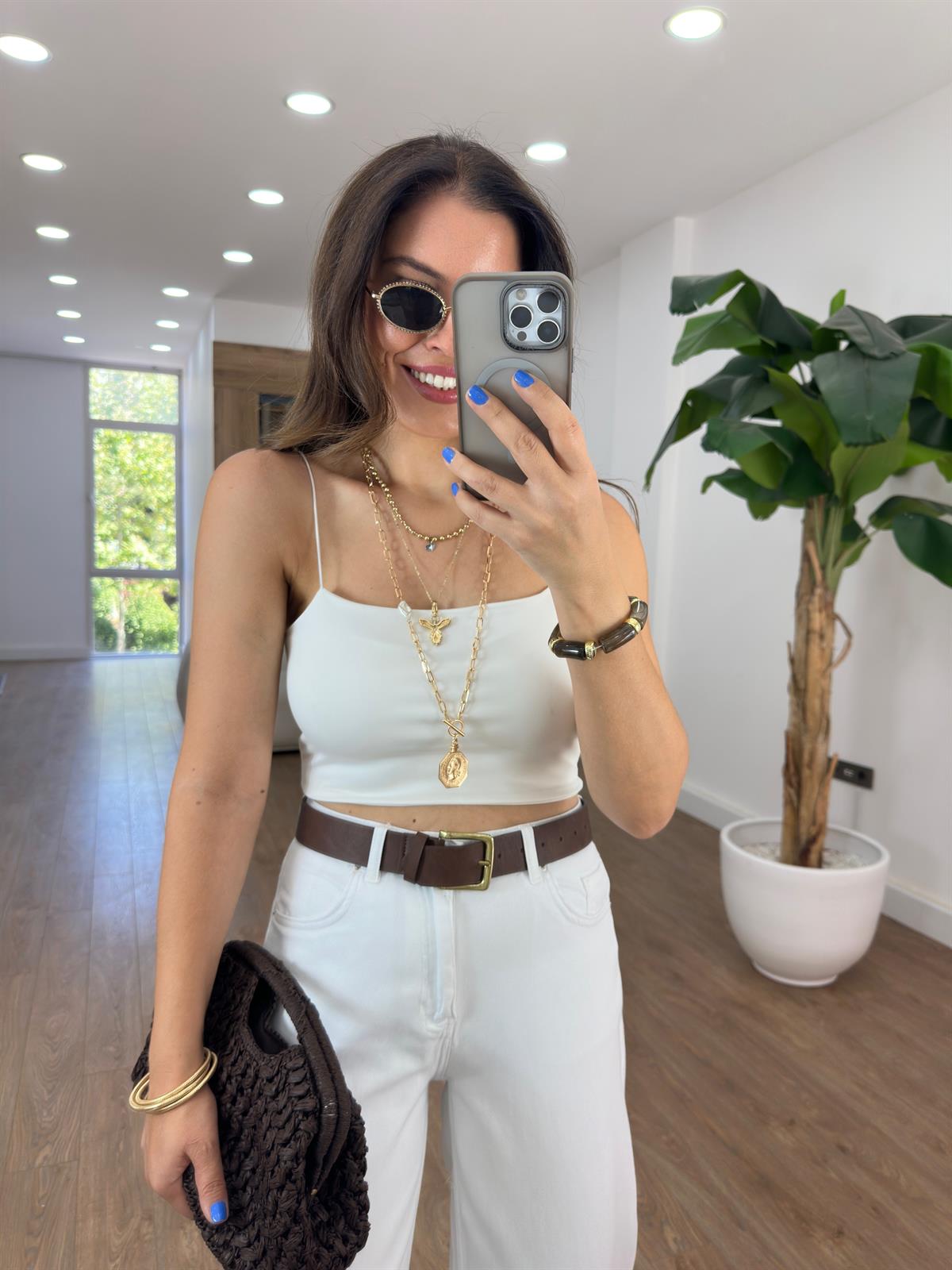 İnce Askılı Crop - Beyaz