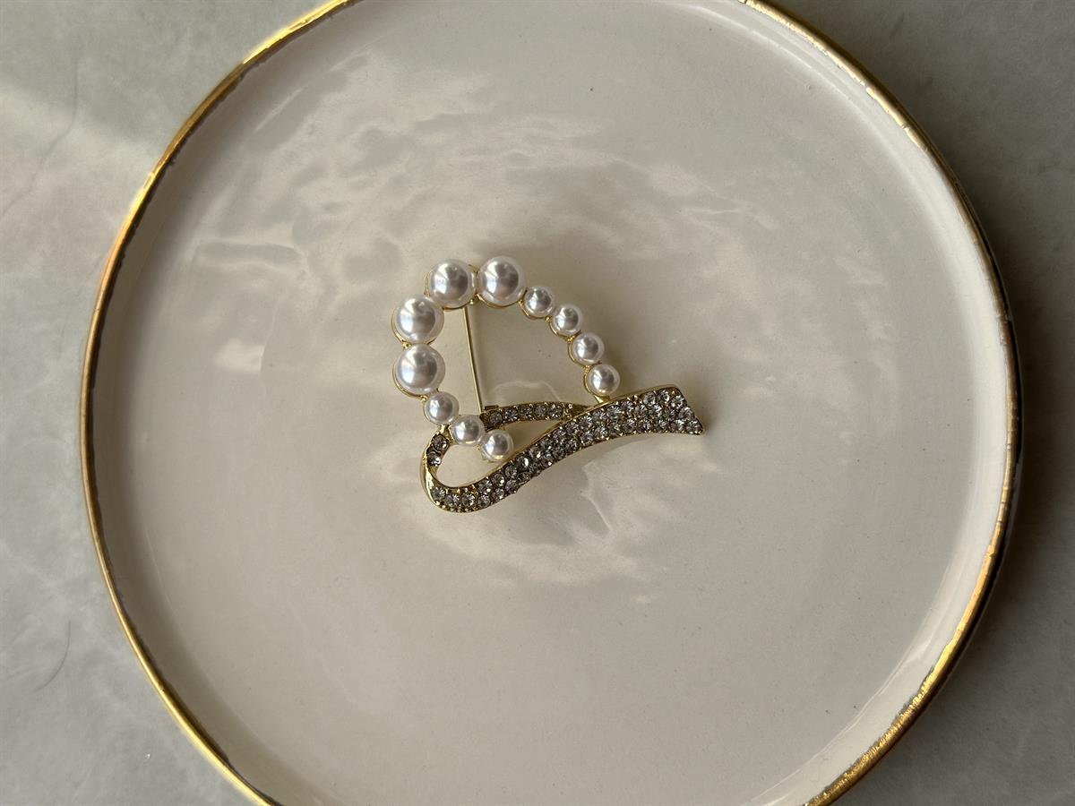 İnci Detay Taşlı Broş