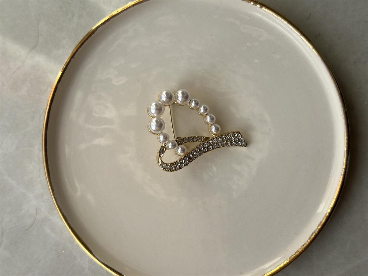 İnci Detay Taşlı Broş