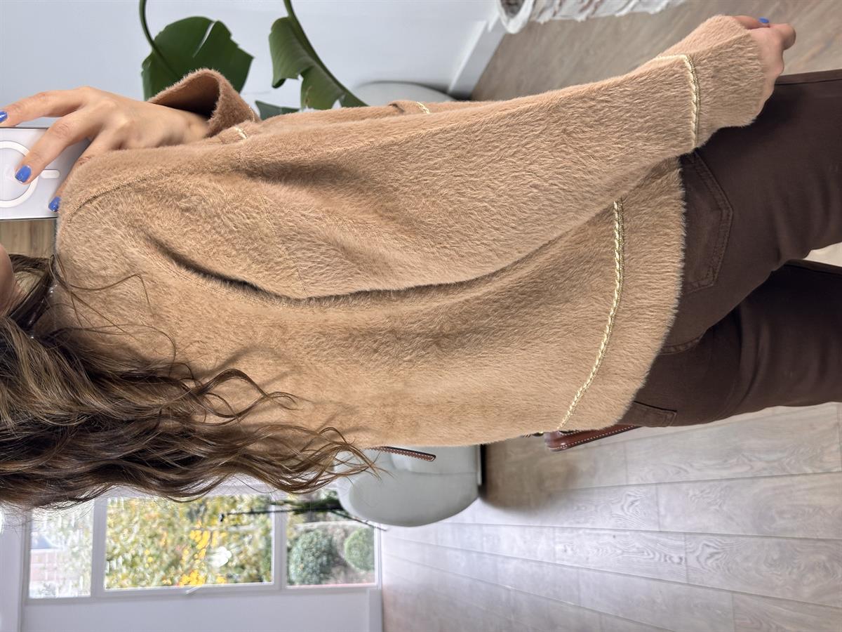 İnci Düğmeli Premium Triko Ceket-Kahve