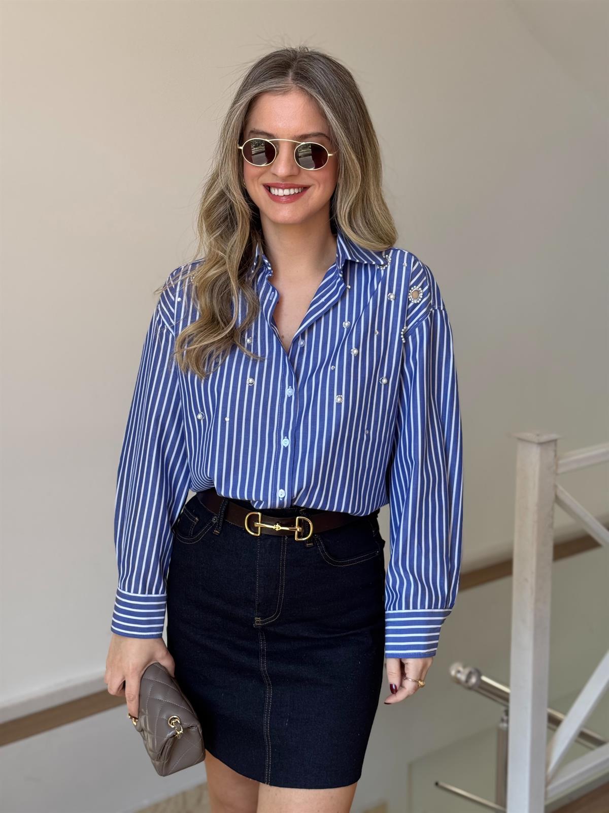 İnci ve Taş İşlemeli Gömlek 