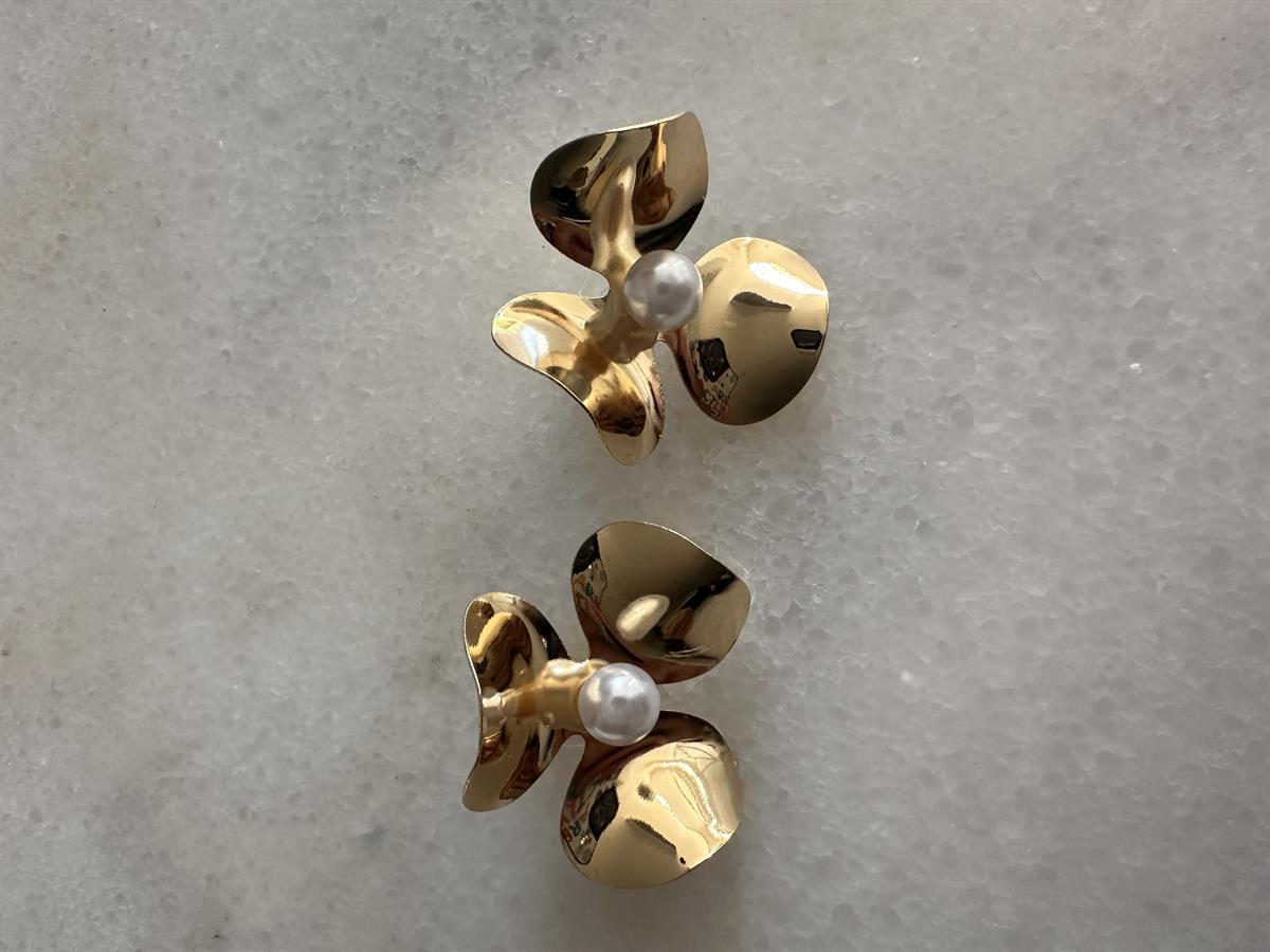 İncili Çiçek Tasarım Gold Küpe