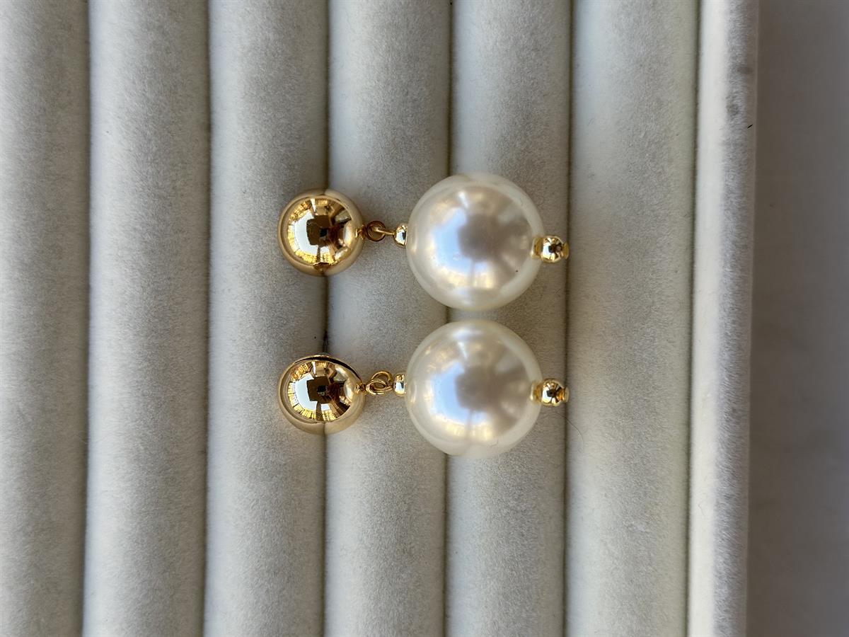 İncili Gold Tasarım Küpe 3cm