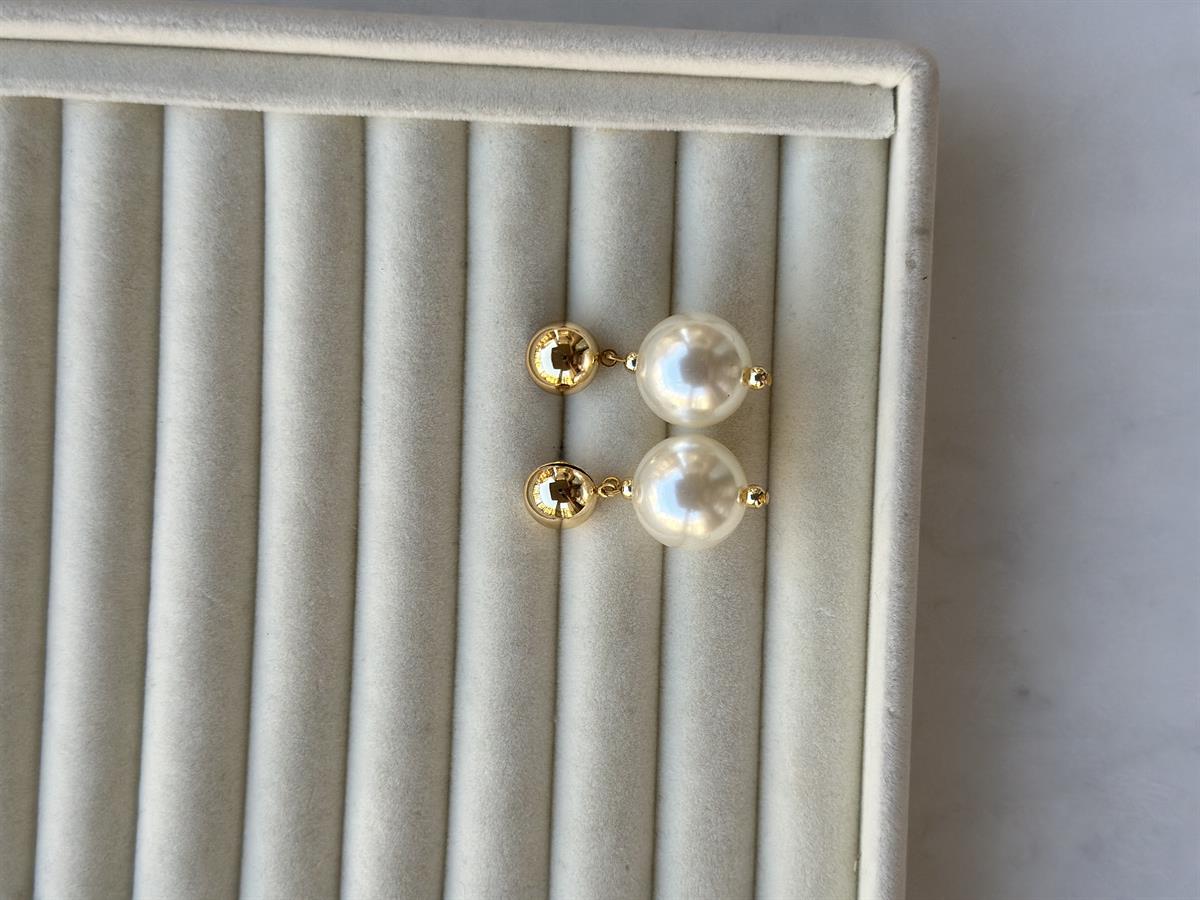 İncili Gold Tasarım Küpe 3cm