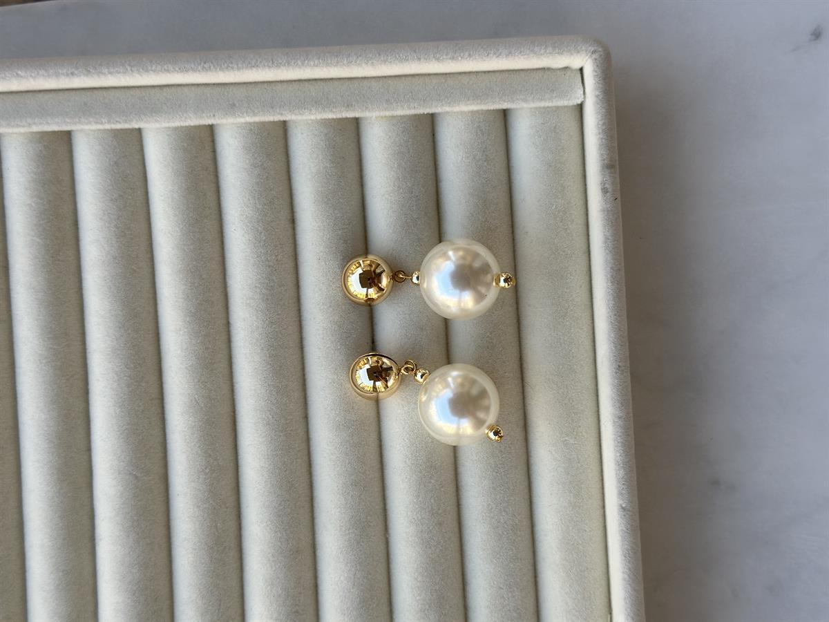 İncili Gold Tasarım Küpe 3cm