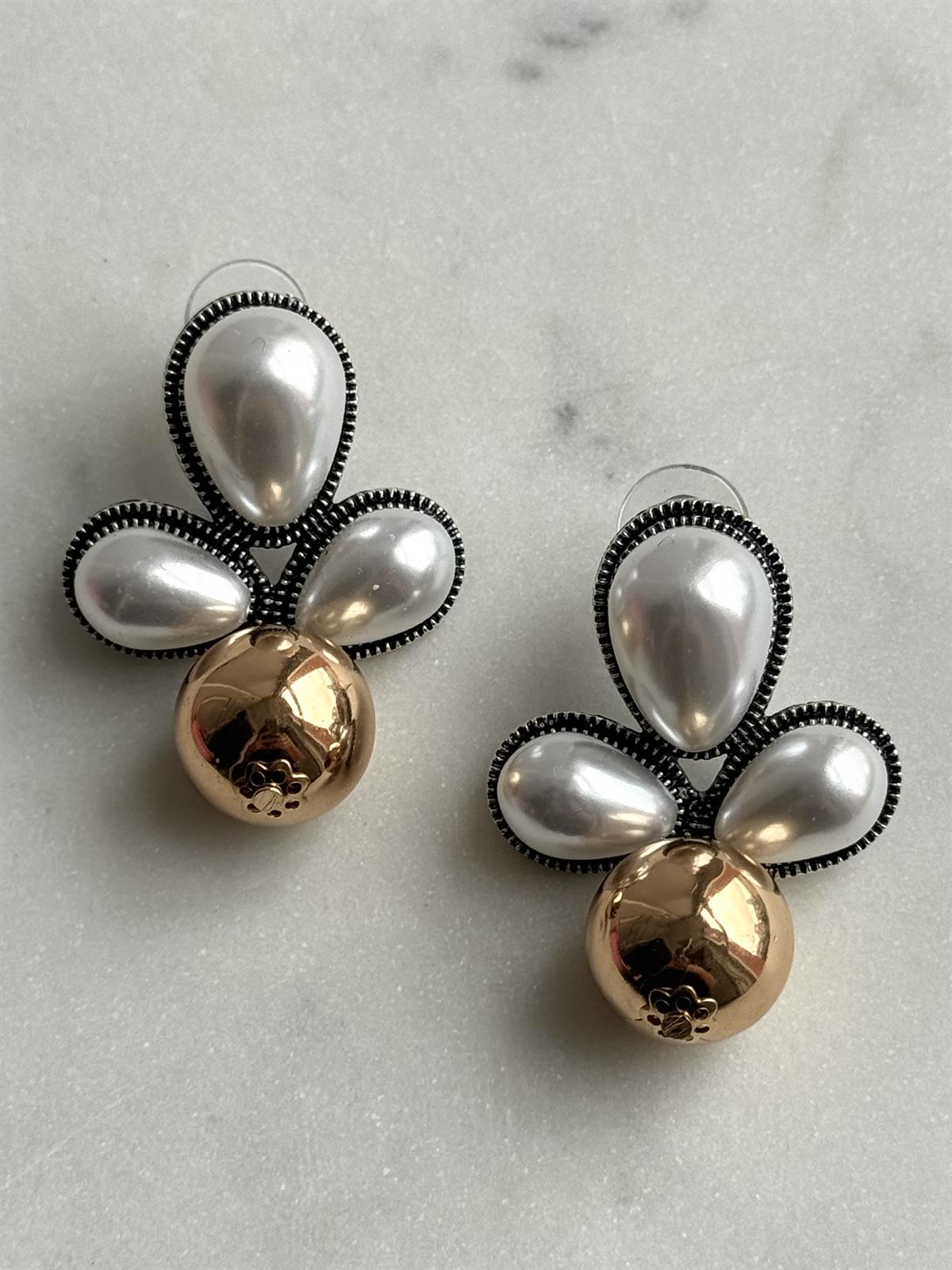 İncili Gold Topçuk Detay Tasarım Küpe 4 cm