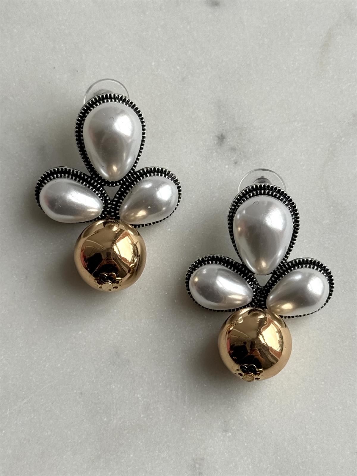 İncili Gold Topçuk Detay Tasarım Küpe 4 cm