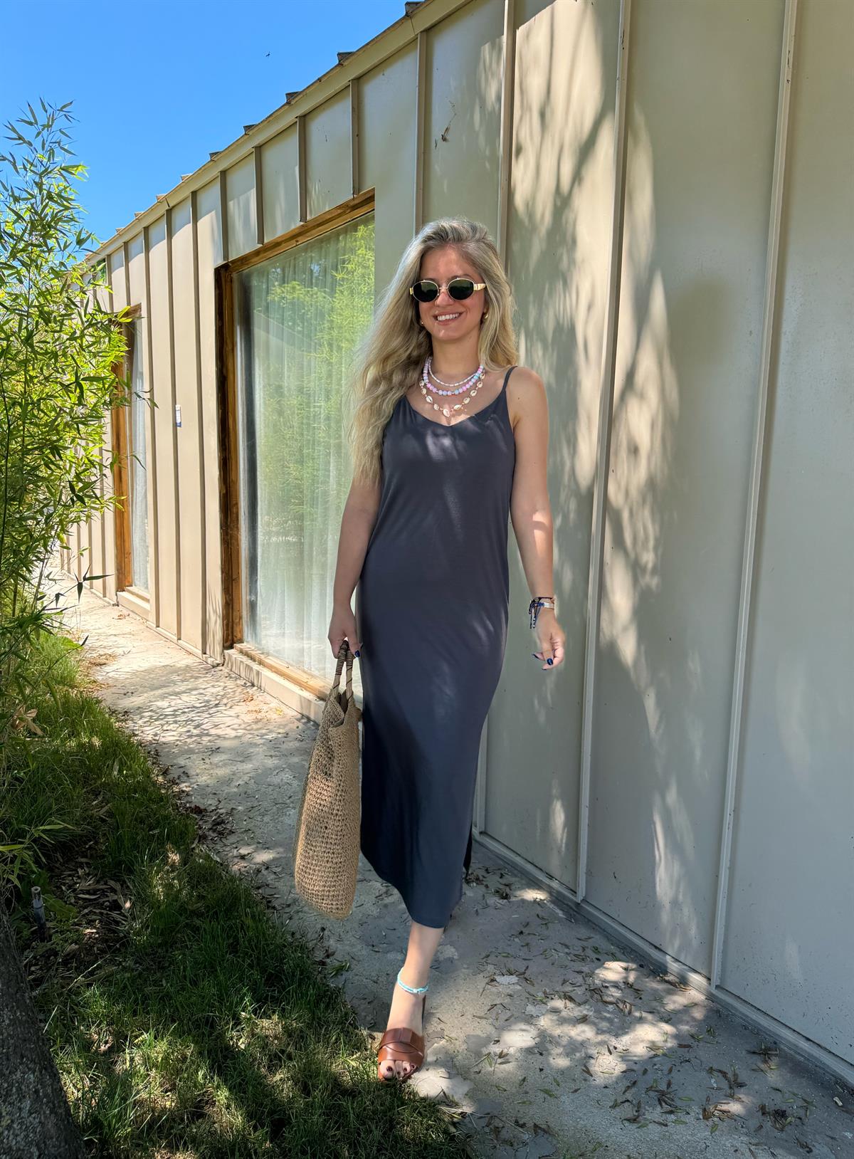 İp Askılı Midi Boy Modal Elbise-Antrasit