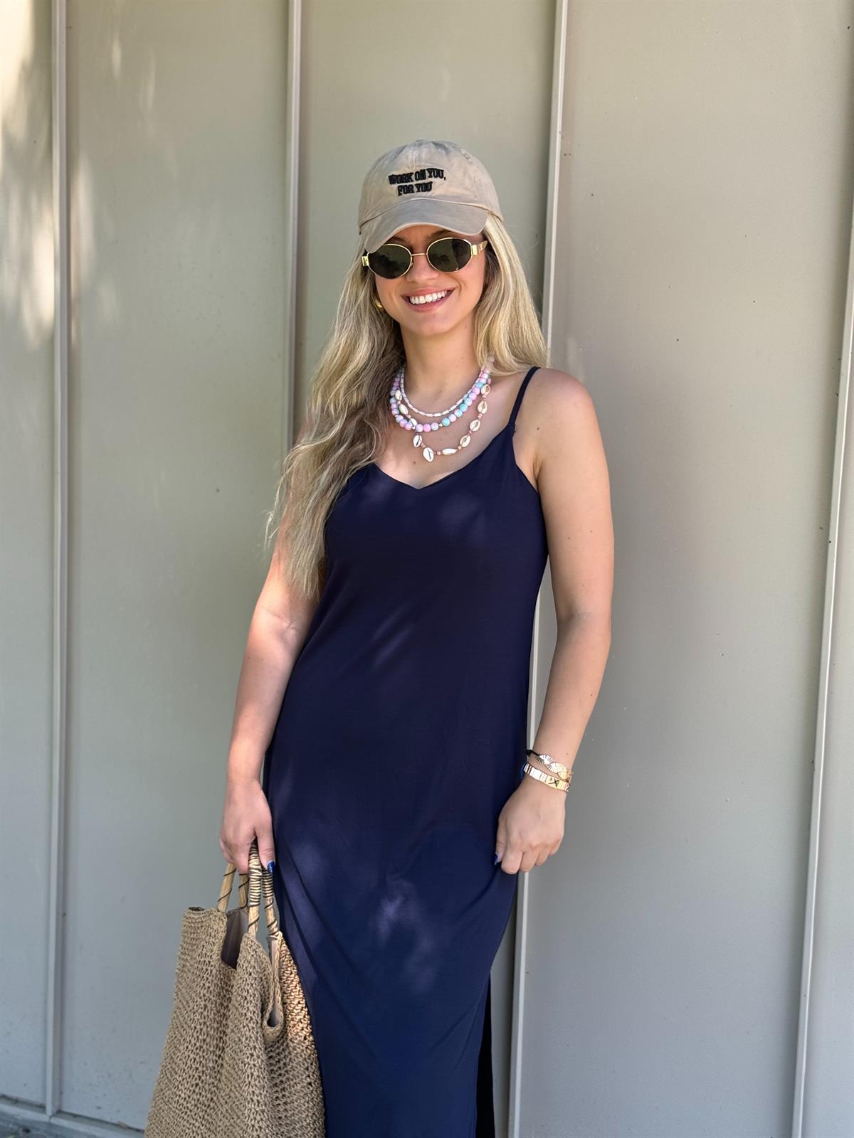 İp Askılı Midi Boy Modal Elbise-Lacivert