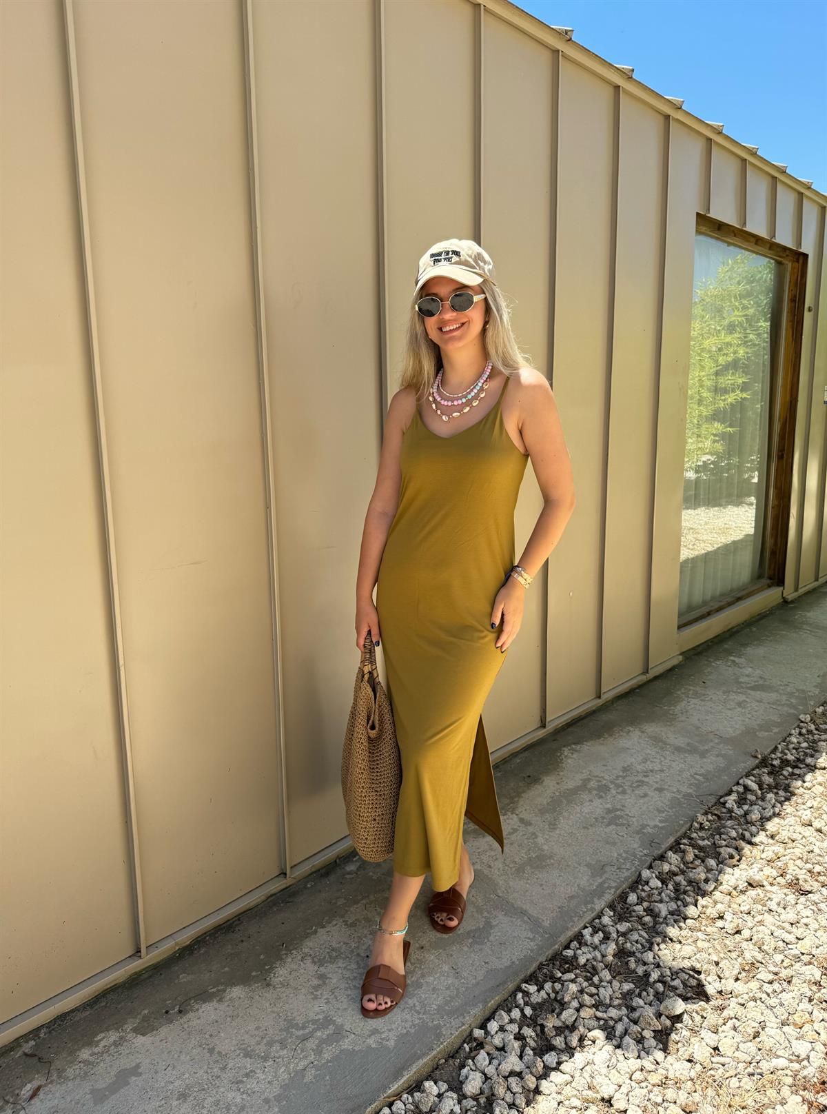 İp Askılı Midi Boy Modal Elbise-Olive